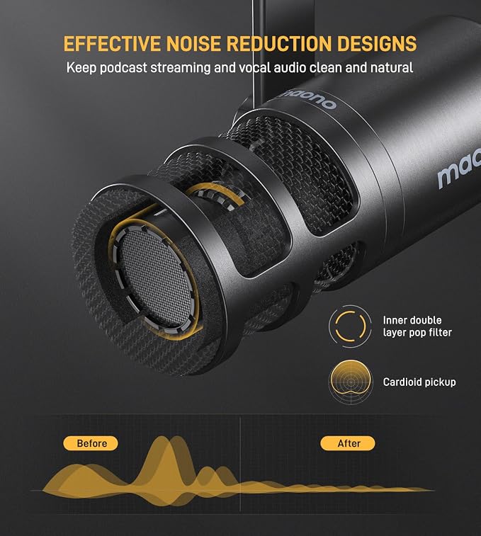 MAONO PD100S XLR Podcast Microphone, Cardioid Studio Dynamic Metal Boom Mic | Compatible with Audio Interface, Audio Mixer, Sound Card for Vocal Recording, Streaming, Voiceover, Music, Content Creation - Image 3