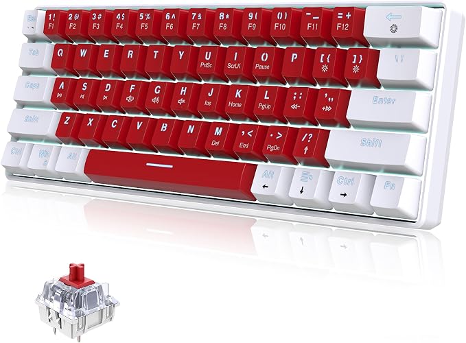 Snpurdiri Wired 60% Mechanical Gaming Keyboard (White-Red, Red Switches) | White LED Backlit Ultra-Compact Small Office Keyboard for Windows Laptop PC Mac by Snpurdiri