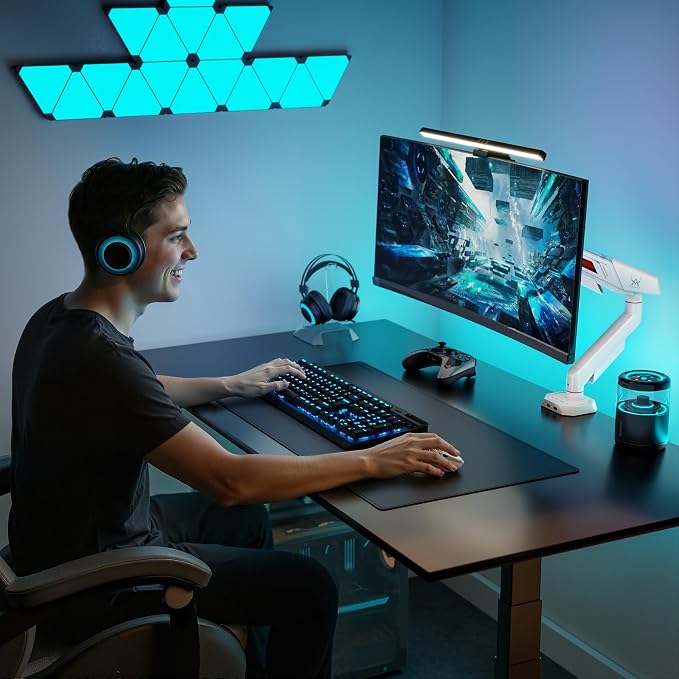 ARES WING 17-40 Inch Heavy Duty Single Monitor Arm with USB, White | Fully Adjustable Monitor Mount for Flat Curved Ultrawide Screens Up to 26.5lbs, C-Clamp & Grommet Base, 75/100 Vesa Mount - Image 8