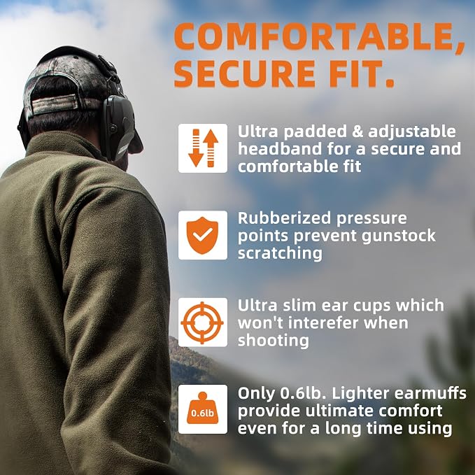 PROHEAR Electronic Shooting Ear Protection, NRR 23dB, 4X Amplification | Soft padded headband and low-pressure ear cups keep you comfortable during range, hunting, or yard work - Image 5