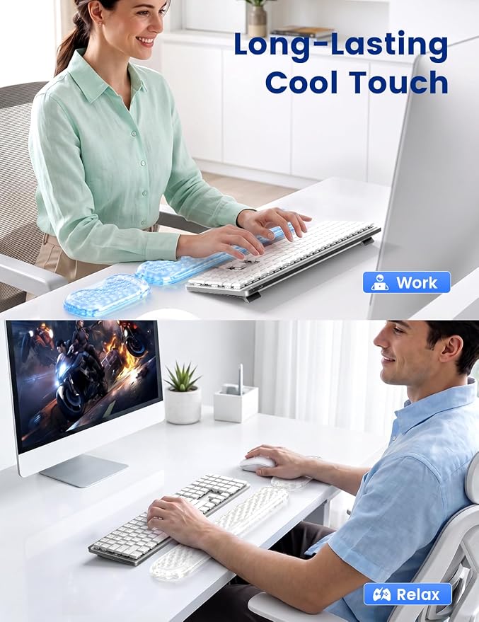 Vaydeer Gel Wrist Rest Set for Keyboard and Mouse, Ergonomic Wrist Support | Cooling Gel Keyboard and Mouse Wrist Pads with Non-Slip Base for Typing, Gaming, Laptop, Home Office, Crystal Clear - Image 8