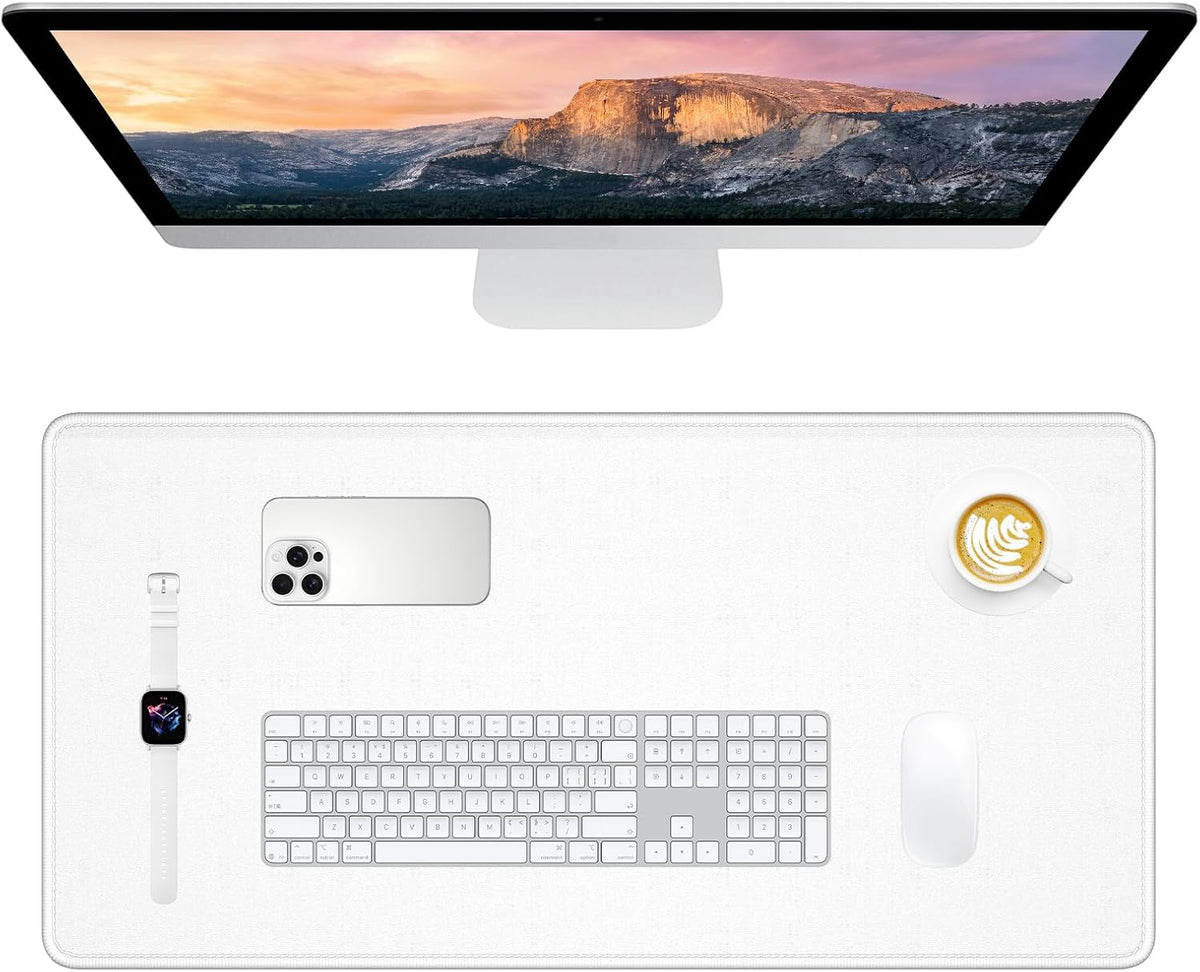 Large Gaming Mouse Pad, Extended Mouse Mat with Stitched Edges, Full Size Keyboard Pad with Non-Slip Base, Big XXL Computer Desk Mats for Gamer, Laptop, Office, 31.5 x 15.7in, Ivory White by Dapesuom