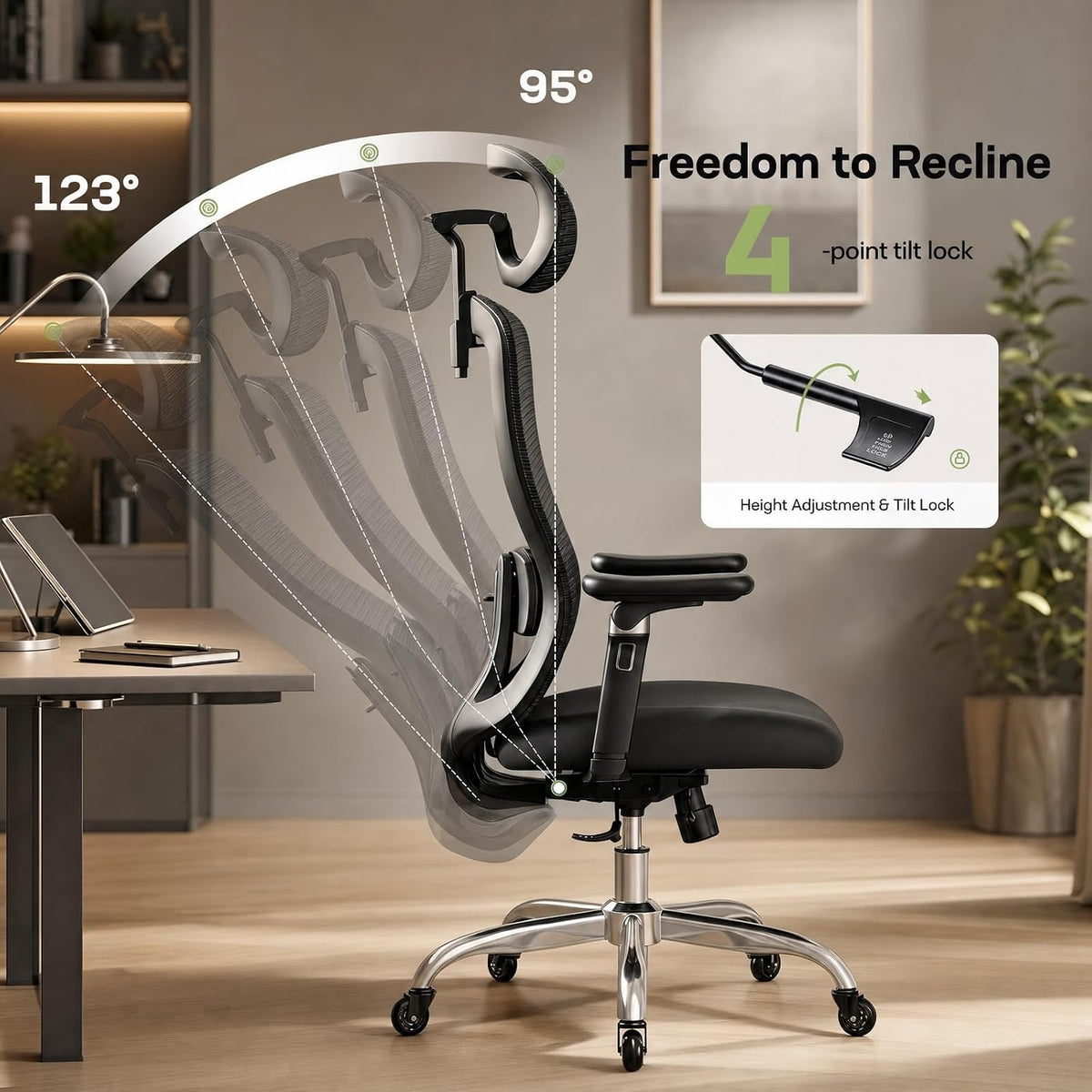 Marsail Big and Tall Ergonomic Office Chair with 6D Armrests, 3D Adjustable Headrest, Sliding Seat, Lumbar Support, 4-Position Tilt Lock, Height Adjustable, 330 lbs Capacity - Image 5