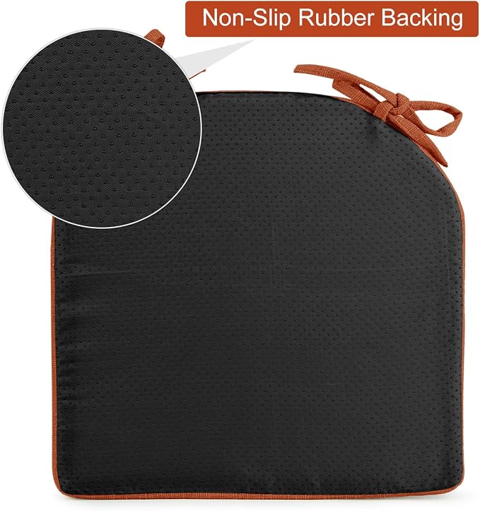 downluxe Indoor Chair Cushions for Dining Chairs, Soft and Comfortable Textured Foam Kitchen Chair Pads with Ties and Non-Slip Backing, 16" x 16" x 2", Orange, 6 Pack - Image 5