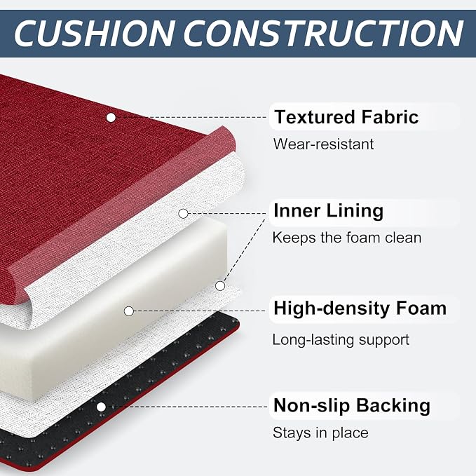 Basic Beyond Chair Cushions for Dining Chairs 6 Pack, Kitchen Chair Cushions with Ties and Non Slip Backing, 16 x 16 inches Chair Pads for Dining Chairs (Red) - Image 4