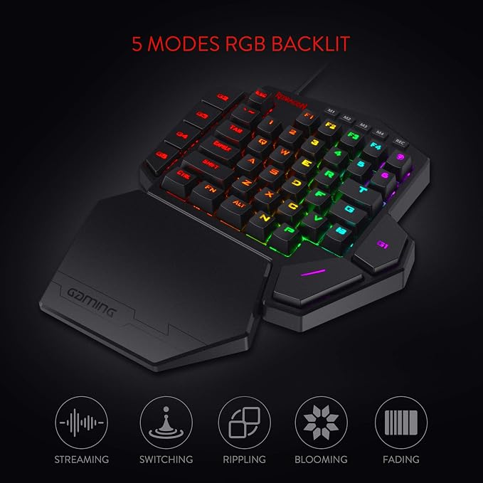 Redragon K585 Wired One-Handed RGB Gaming Keypad, Tactical 42-Key Layout | On Board 28 Combo Slots 4 Profiles Keyboard, USB Pass-Through Port, 16.8M Colors, Swap-Ready Socket, Detachable Wrist Rest - Image 4