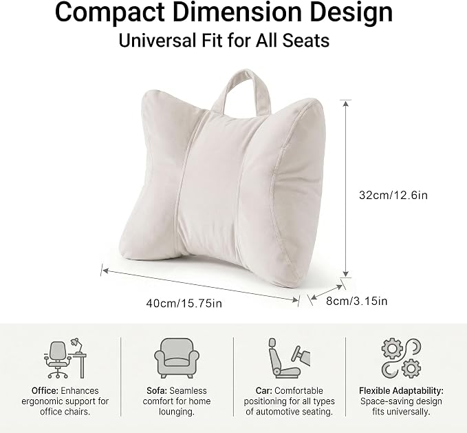 Lumbar Support Pillow for Office Chair and Car Seat, Misty White | Ergonomic back support cushion with a removable, washable corduroy cover for desk chairs, sofas, recliners and driving - Image 4