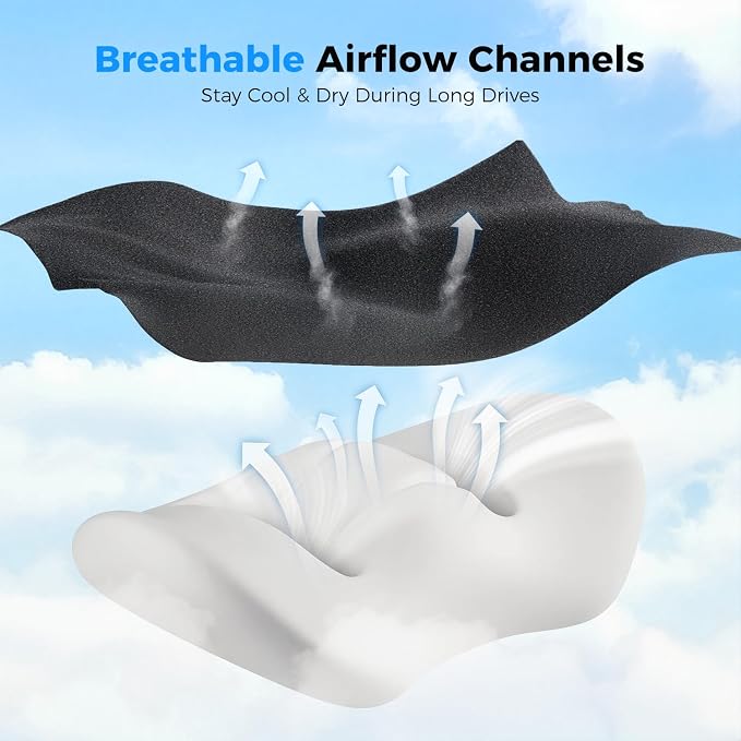 Lumbar Support Pillow for Car, Memory Foam Back Cushion for Lower Back Pain Relief, Ergonomic Car Seat Support with Breathable Airflow Channels for Driving, Office Chair, Wheelchair - Image 4