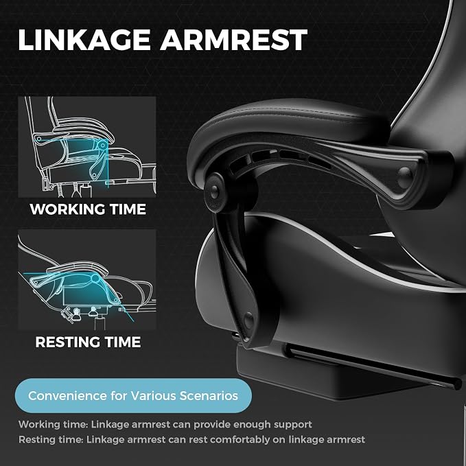 GTPLAYER Gaming Chair, Computer Chair with Footrest and Lumbar Support, Height Adjustable Game Chair with 360°-Swivel Seat and Headrest and for Office or Gaming (Pearl White) - Image 5