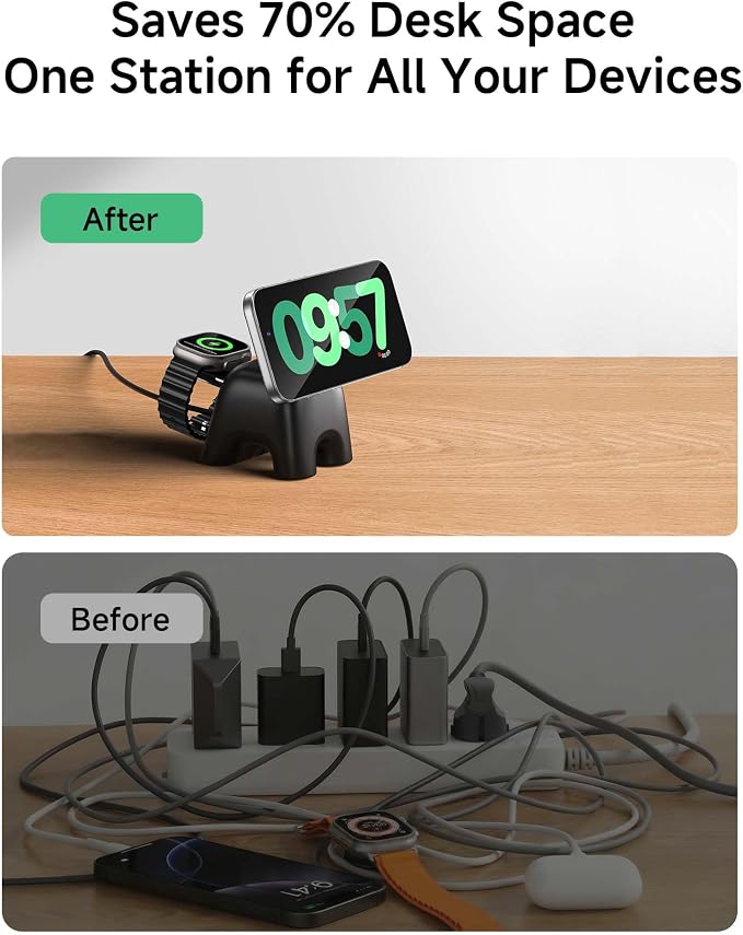 Magnetic Wireless Charging Station, Charger Stand for iPhone Apple Watch | 2026 2 in 1 Foldable Charger Stand 15W for iPhone 17 16 15 14 13 12 Pro Max, 5W for Apple Watch&Airpods, 30W Adapter included - Image 9