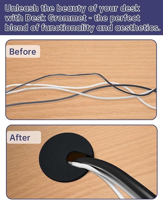 Desk Grommet & Cable Grommet 1-3/8 Inch (10 Pack) - Black Cord Hole Cover with Hole Cutter - Cable Management Kit for Office Desk, TV Stand, Workstation - Hide Wires Behind Wall, Cable Pass Through - Image 5
