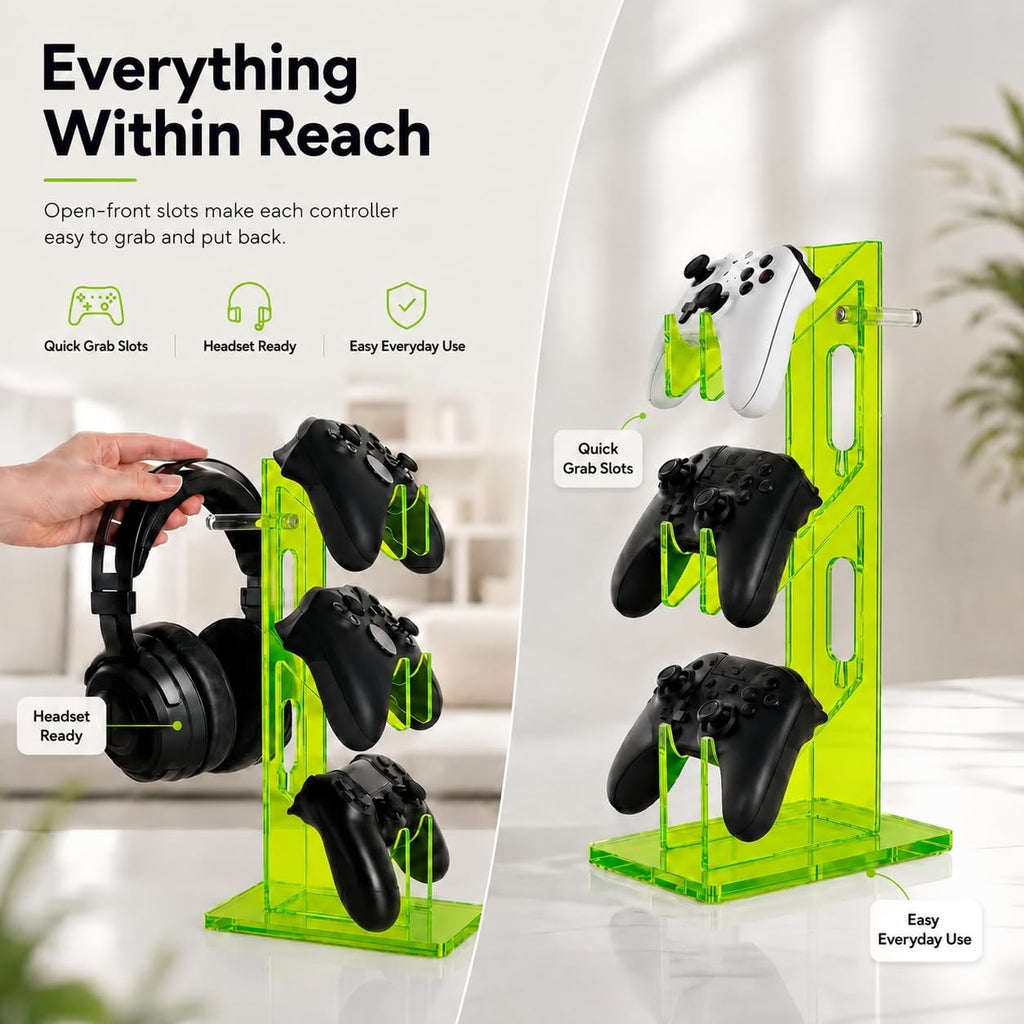 Aurora Green 2 Pack 3-Tier Controller Holder & Headset Stand for PS5, Xbox - Image 2