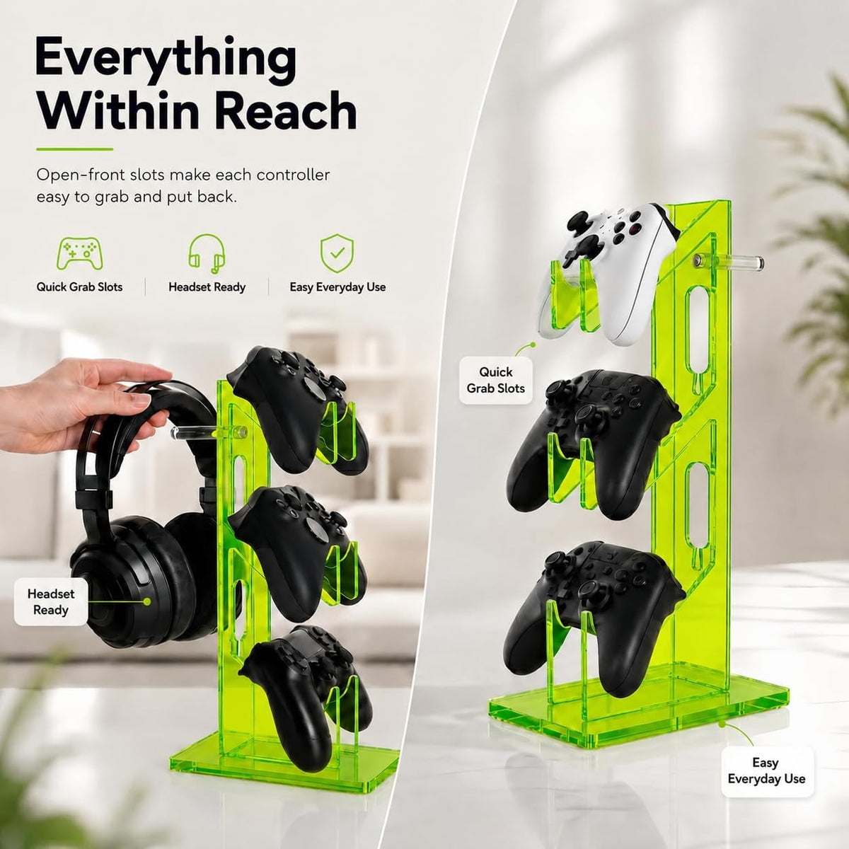 Aurora Green 2 Pack 3-Tier Controller Holder & Headset Stand for PS5, Xbox - Image 2