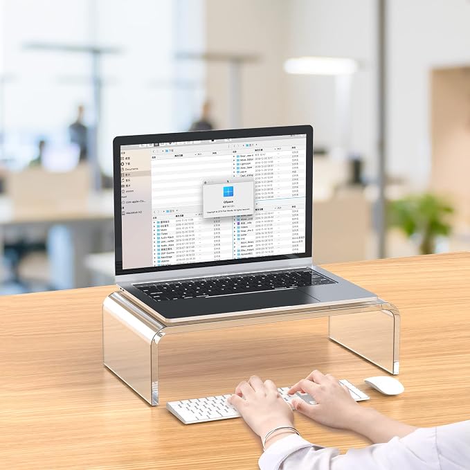 Acrylic Monitor Stand Riser Clear Laptop Stand Riser L14 xW7.5 xH4 | Compatible with All Notebooks and Monitor, Computer Stand for Desk Organizer, White Aesthetic Design, For Office Home iMac - Image 4
