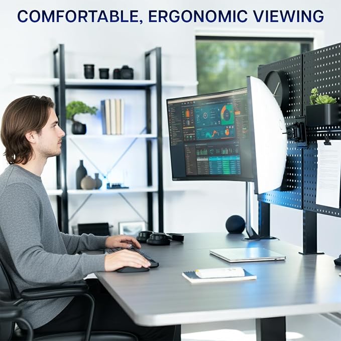 VIVO Articulating Ultrawide Monitor Pegboard Mount, Fits Screens up to 49 inches and Peg Boards up to 0.25 inches Thick with 1 inch Hole Spacing, Black, MOUNT-PB1U - Image 7