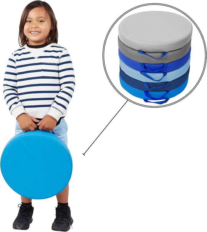 Factory Direct Partners SoftScape 15 inch Round Classroom Floor Cushions with Handles Flexible Seating for Daycare, Preschool, Playroom 2 inch Thick Deluxe Foam (6-Piece) - Navy/Powder Blue - Image 4