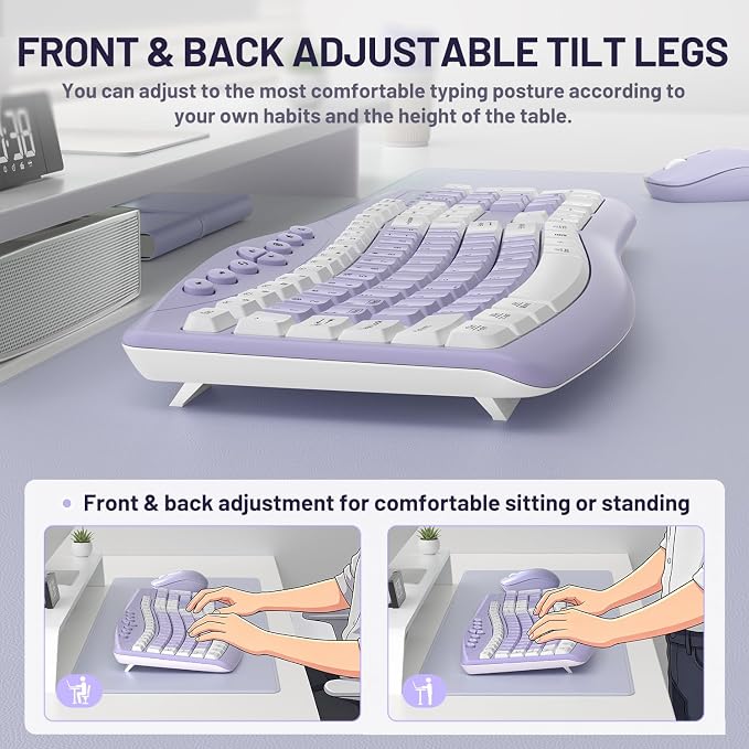 Wireless Keyboard and Mouse Combo Silent Ergonomic Curved Design for Office | 2.4G Full Size Cordless Keyboard with Tilt Legs,3-Level DPI Quite Mouse for Windows,Mac OS/Desktop/Laptop/PC - Image 5