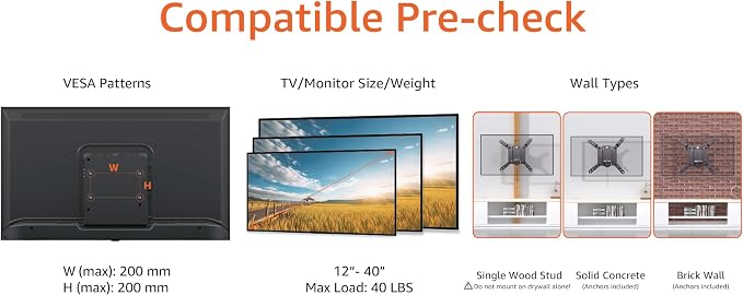 Amazon Basics Tilting TV Wall Mount for Wood Studs, Fits 12-40 inch TVs up to 40 lbs, VESA 200x200, Black - Image 3