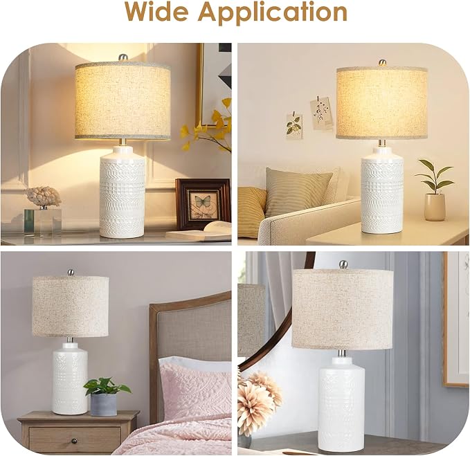 JUNNAI White Ceramic Table Lamp with Beige Shade: 3-Way Dimmable Night Stand Light Lamp 24.5" Modern Table Lamps for Living Room Bedroom End Table Office Entryway Lamps (Bulb Included - Image 6