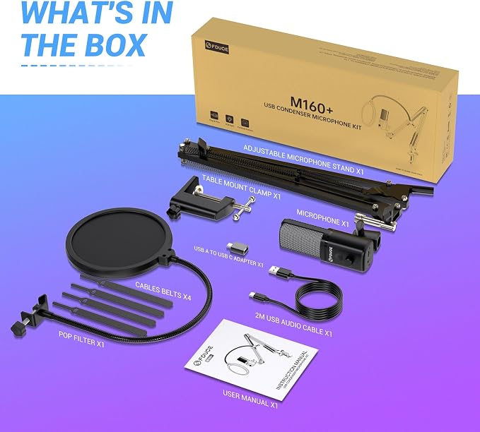 Gaming USB Microphone, RGB Condenser mic with Mute, Gain, Monitoring, Boom Arm for Streaming, Podcast, Twitch, YouTube, PC, Computer, PS5, (M160+) - Image 7