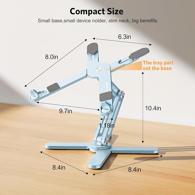 OMOTON LA10 360° Rotating Laptop Stand Riser Foldable for Desk, Sky Blue | Aluminium Aolly, Adjustable Height Angles, Collaborative Work, Easy Storage, Fits Laptops up to 17", for MacBook Pro/Air HP - Image 5