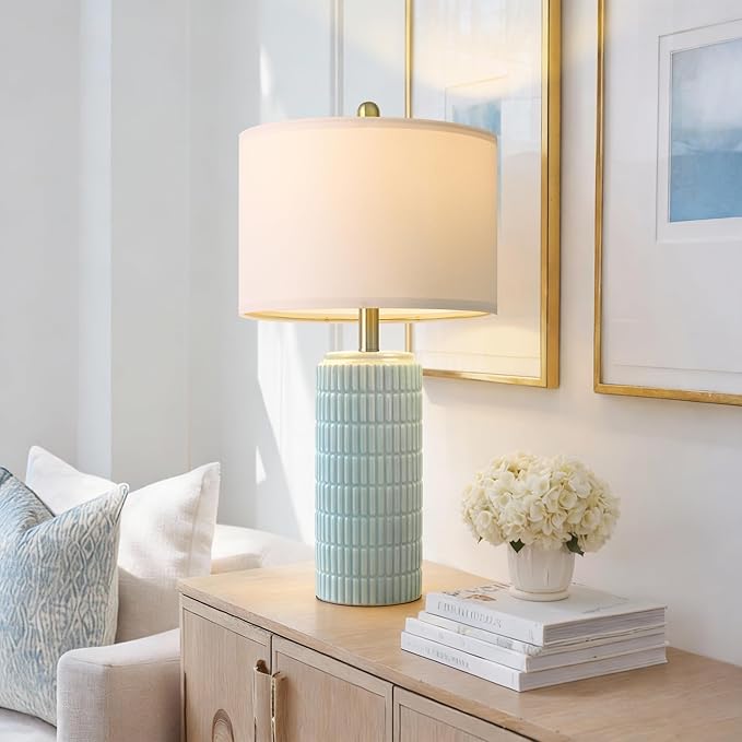 PoKat 23" Light Blue Table Lamps Set of 2, Modern Bedside Lamps for Bedroom, Coastal Ceramic End Table Lamps for Living Room, Ocean Nightstand New Home Decor Lamps - Image 5