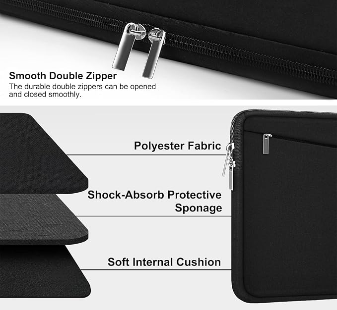 Laptop Sleeve 15.6 inch, Durable Slim Computer Carrying Bag Protective Case | Laptop Case, Computer Sleeve Handbag with Front Pocket, Laptop Cover for 15-16 Inch HP, Dell, Lenovo, Asus, Notebook, Black - Image 2