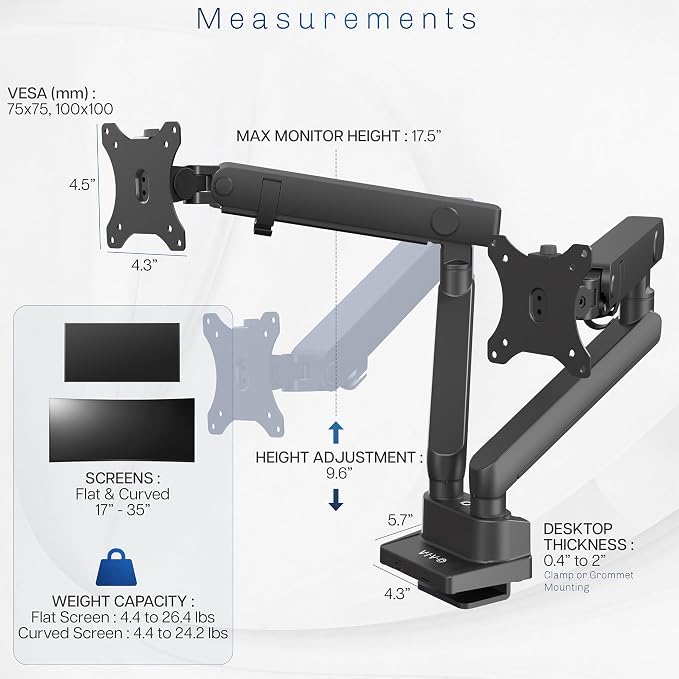 VIVO Premium Aluminum Full Motion Dual Monitor Desk Mount Stand with Lift Engine Arm, Fits Ultrawide Screens up to 35 inches, STAND-V102BB - Image 5