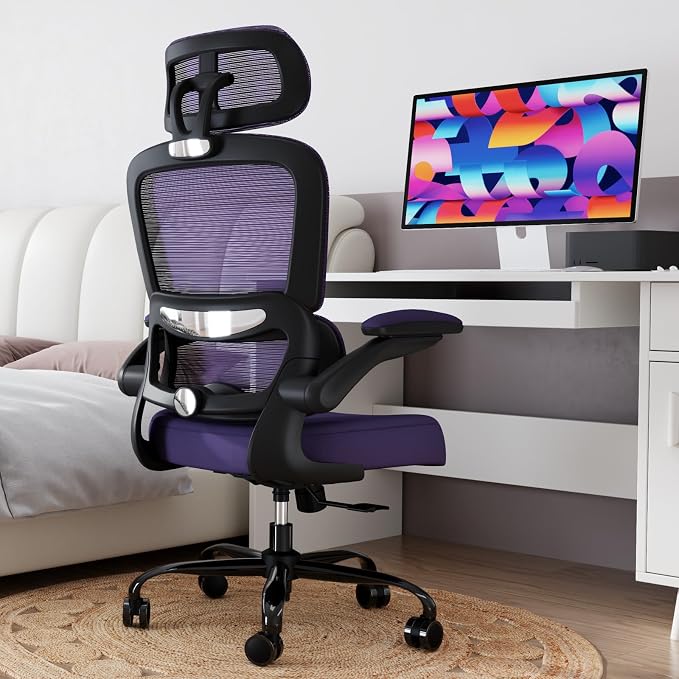 TRALT Office Chair Ergonomic Desk Chair - Gaming Chair with Lumbar Support | 330 LBS Home Office Desk Chairs with Headrest, Reading Chair with Flip-up Armrests, Comfortable Computer Chairs (1, Violet) - Image 8