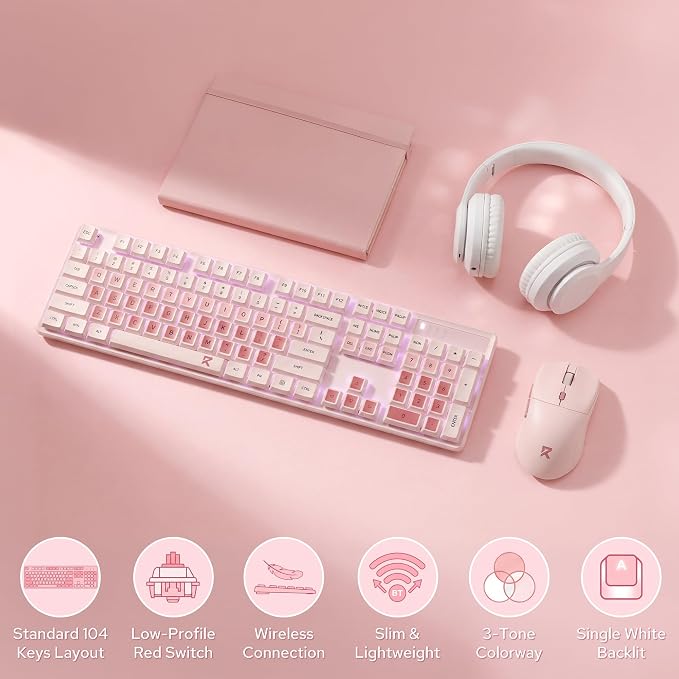 Redragon BS8531 Wireless 104-Key Low-Profile Keyboard, 4000 DPI Mouse Combo | 30% Slimmer Ultra-Thin Mechanical Switch for Faster Keystrokes, Ergonomic Typing, 5-Level Adjustable DPI, Shared Dongle - Image 2