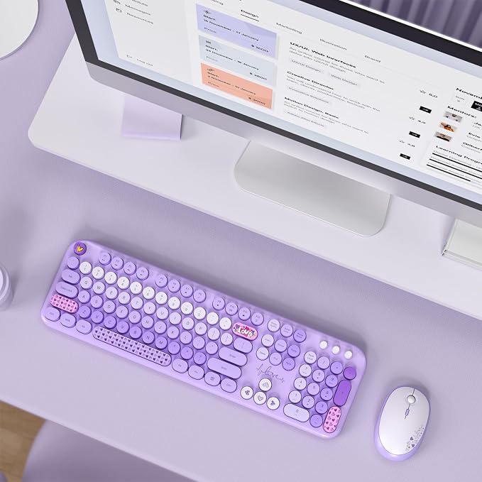 MOFII Wireless Keyboard and Mouse Combo, Cute Retro Typewriter Keyboard and Silent Mouse, 2.4GHz Full Size Computer Keyboard Wireless Mouse Set for PC, Laptop, Desktop, Windows (Purple Colorful) - Image 7