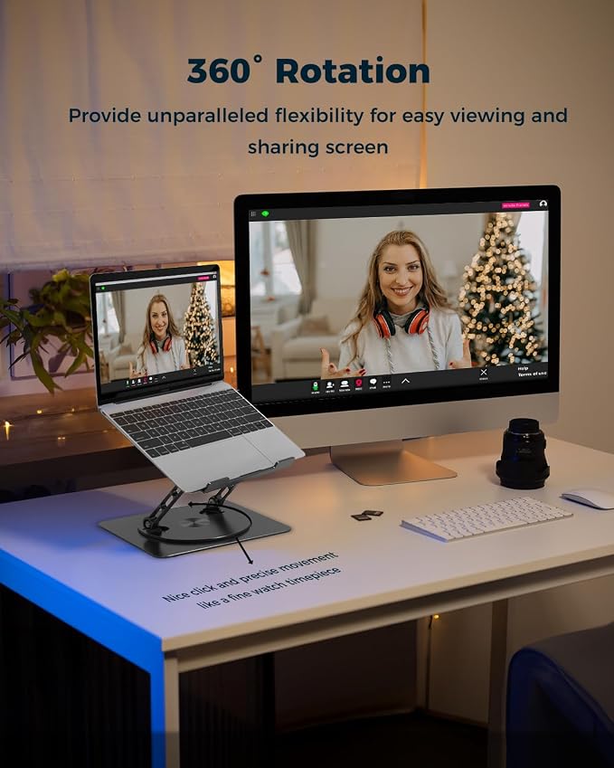 Aoviho 360° Rotating Laptop Stand for Desk | Adjustable, Foldable, Portable Aluminum Ergonomic Riser | Compatible with MacBook, Dell, HP & All Laptops 10-16 inch | Black - Image 3