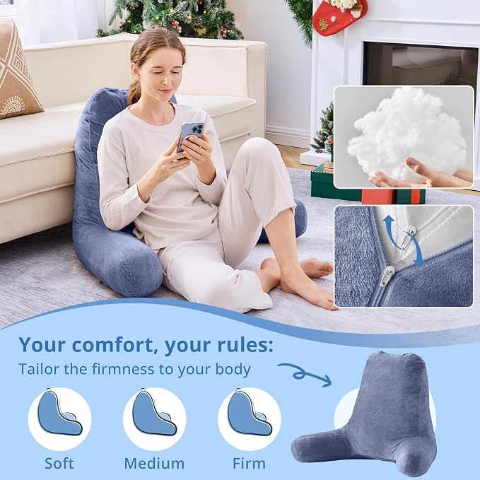Sasttie Reading Pillow for Bed, Back Pillow for Sitting Up, Grey Purple | 25" Backrest Support Cushion for Couch, Sofa, and Floor, Dorm Essentials, OEKO-TEX, Adjustable Down Alternative Fill - Image 3
