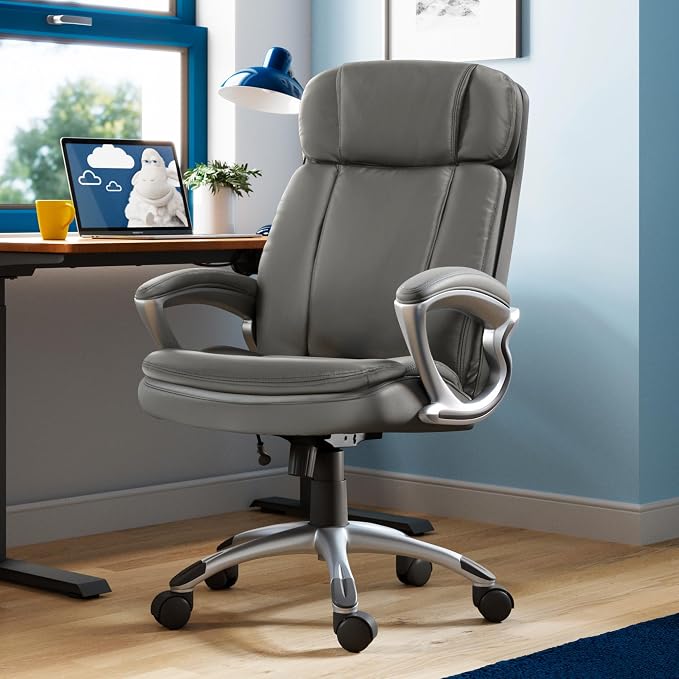 Serta Ergonomic Big and Tall Executive Office Chair Lumbar Support, Leather | Fairbanks, Gaming Chair with Headrest, 350lb Capacity, Padded Arms, Semi-Plush Seat Cushion, Adjustable Height and Tilt, Gray - Image 2