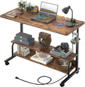 Besiost 39" Height Adjustable Standing Desk with Power Outlets - Manual Rolling Stand Up Desk with Wheels Small Portable Computer Desk Mobile Laptop Table with Storage Shelves for Home Office, Rustic by Besiost