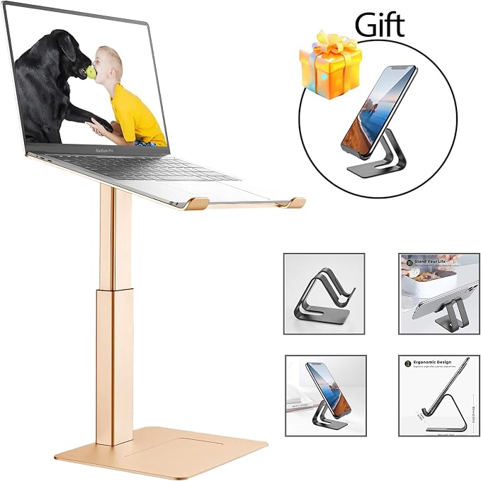 Laptop Stand for Desk, Ergonomic Sitting and Standing Laptop Riser for Notebook MacBook 11-17 Inches，DJ Laptop Stand Adjustable Height from 7-15 Inches Aluminum(Gold) - Image 2