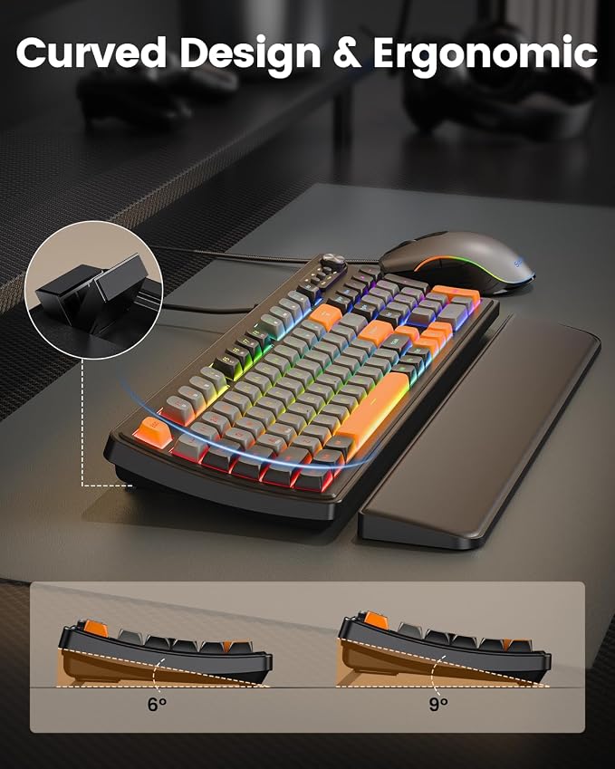 SABLUTE Gaming Keyboard and Mouse, Quiet Membrane with RGB Backlit | PC Gaming Keyboard with Multimedia Knob, Anti-Ghosting, Ergonomic Wrist Rest & 3200 DPI Mouse for Gamer/Office - Image 4