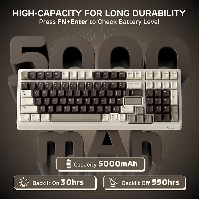 RK ROYAL KLUDGE F99 Wireless Mechanical Keyboard, Gasket Structure | 95% 100 Keys Hot Swappable RGB Gaming Keyboard, Tri-Mode BT/2.4GHz/USB-C, Pre-lubed Custom Switches, for PC/Xbox/PS4/PS5 - Image 7