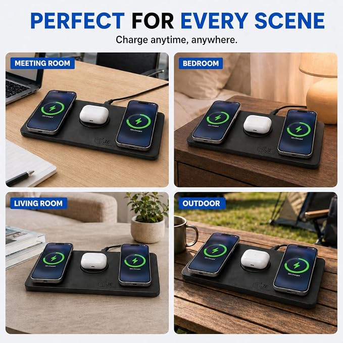 3 in 1 Magnetic Wireless Charger Pad for iPhone 17/16/15/14/13/12 Series, Fast Wireless Charging Station for AirPods 4/3/2 Pro, Raised Charging Pods Design, Magnetic Charging Mat with 24W Adapter - Image 9