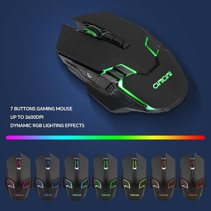 CHONCHOW USB Wireless Gaming Keyboard and Mouse Combo, RGB Backlit, 2.4GHz | LED Ergonomic Mechanical Feeling Keyboard, Rechargeable 2500mAh Battery, Anti-ghosting Keyboards 7D 3600DPI Mice for PC Gamer - Image 6