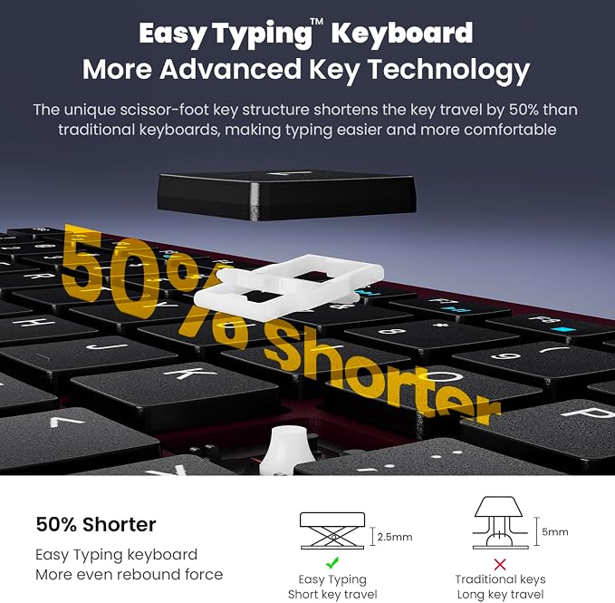 cimetech EasyTyping KF10 Wireless Keyboard and Mouse Combo, [Silent Scissor Switch Keys][Labor-Saving Keys] Ultra Slim Wireless Computer Keyboard and Mouse, Easy Setup for PC/Laptop/Windows - Wine Red - Image 3