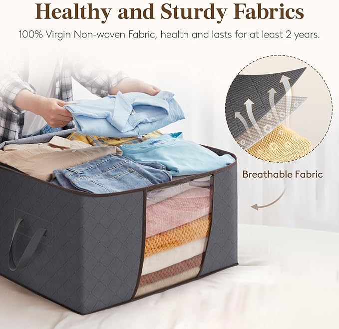 Lifewit 8 Pack 60L Clothes Storage Bins with Lids, Foldable Blanket Storage Bags with Zippers, Clear Window and Reinforced Handles, Closet and Organization for Clothing, Sweater, Comforter, Bedding - Image 4
