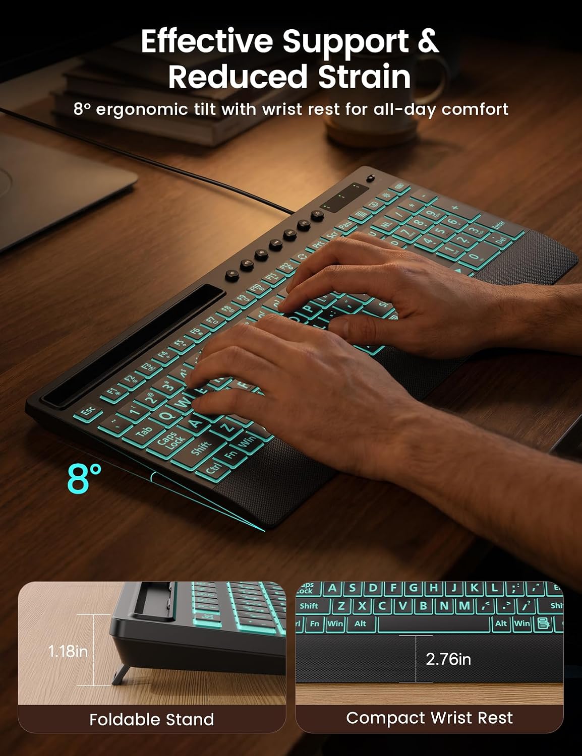 SABLUTE Wired Large Print Backlit Keyboard with Wrist Rest, K31PRO - Image 6