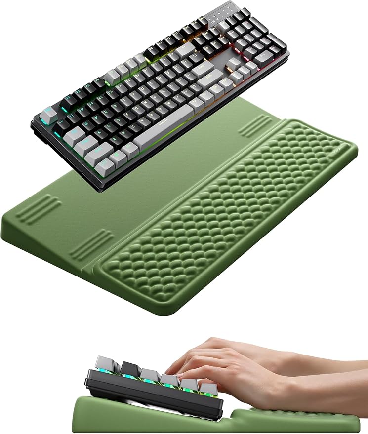 Vaydeer Extra-Large Wrist Rest with Keyboard Stand, Ergonomic Wrist Support Pad, Soft Memory Foam Wrist Cushion for Mechanical 100% Full-Size Keyboard, Carpal Tunnel Pain Relief, Green by Vaydeer