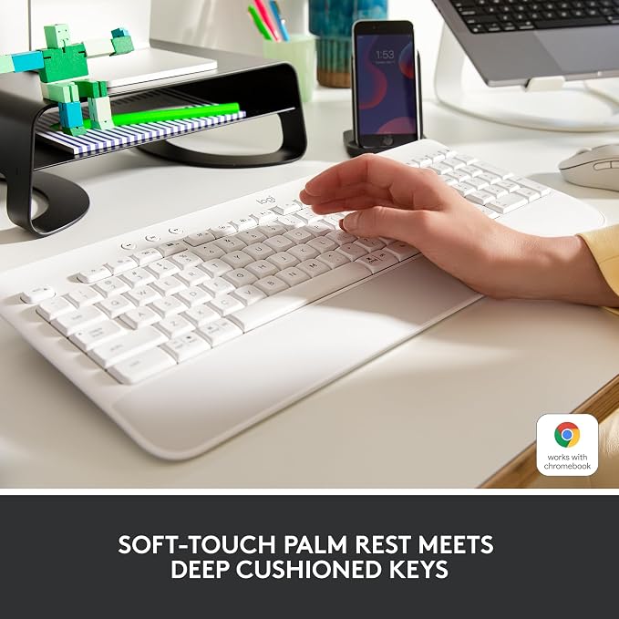 Logitech Signature K650 Comfort Full Size Wireless Keyboard - Off White | BLE Bluetooth or Logi Bolt USB receiver, deep-cushioned keys, integrated numpad, compatible with most OS, PC, Windows, Mac - Image 2