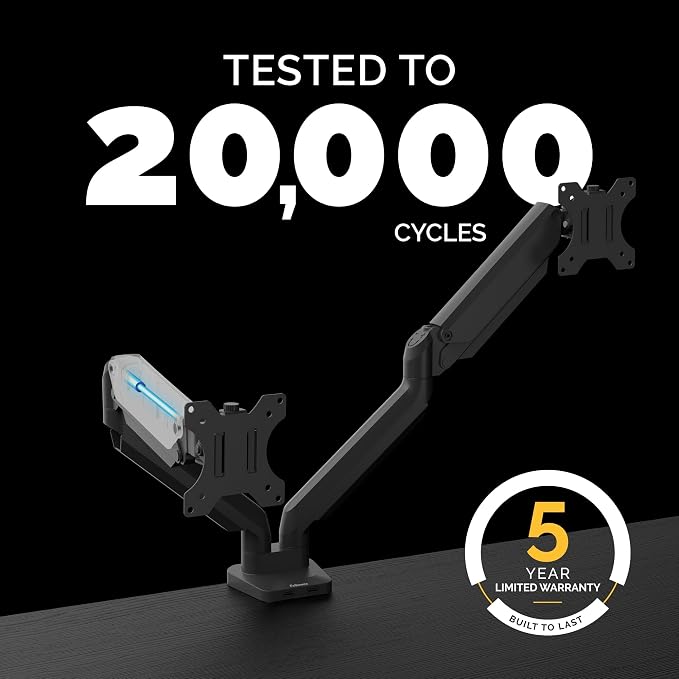 Fellowes Platinum Series Dual Monitor Arm for 40-Inch Monitors, Full Motion, 360° Rotation, VESA Mount with Grommet or Clamp, USB Ports, Ergonomic, Black, 8042501 - Image 7