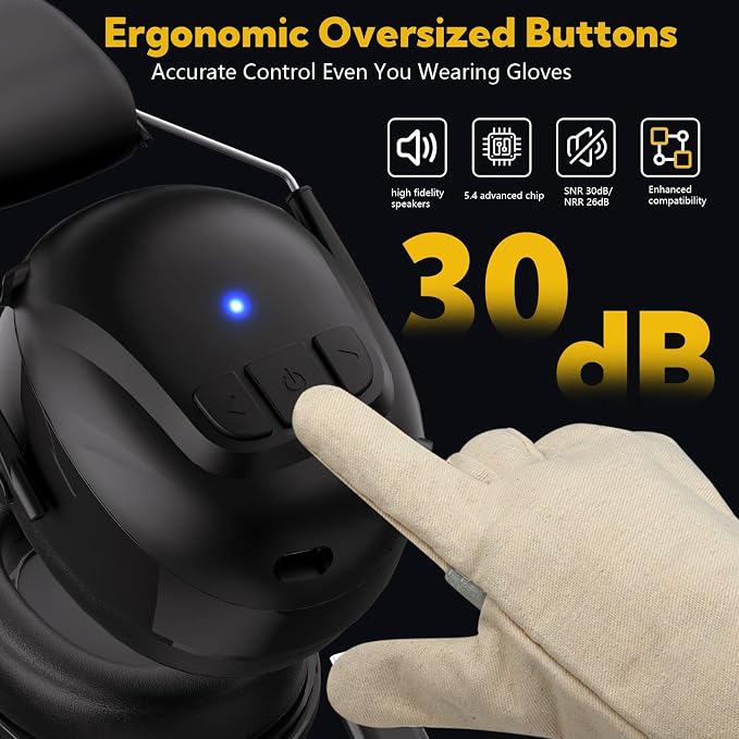 Kalence Bluetooth 5.4 Hearing Protection with 120H Working Time, 30dB Safety Earmuffs, Rechargeable Bluetooth Work Headphones, Ear Protection for Mowing, Workshops, Construction, Snowblowing, Pink - Image 5