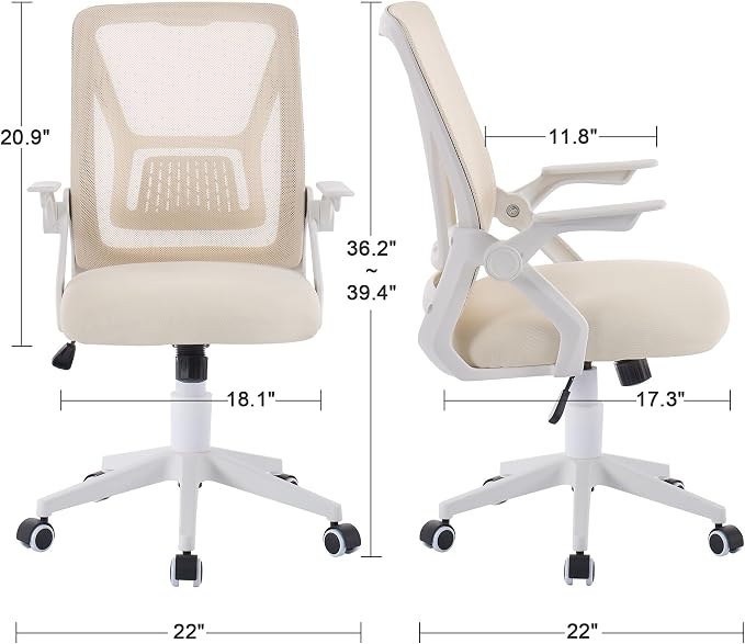 VECELO Mid-Back Swivel Ergonomic Office Chair with Adjustable Arms Mesh Lumbar Support for Computer Task Work, Beige - Image 3