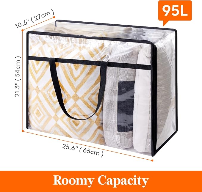 Lifewit 3 Pack Clear Clothes Storage Bags, 95L Plastic Blanket Storage Bag, Vinyl Foldable Moving Bags with Zipper, Closet Organizers and Storage Containers for Bedding, Duvet, Comforter | 3 Pack Vinyl Foldable Moving Bags with Zipper, Closet Organizer... - Image 4