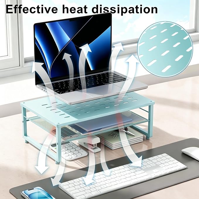 gianotter 2-Tier Metal Monitor Stand Riser | Desk Organizers and Accessories, Desk Organizer for Monitor, Office Desk Storage Organizer for Office Supplies (Blue) - Image 3
